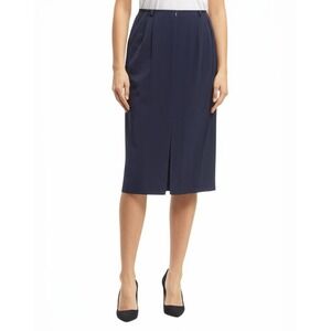 Talbots Skirt 2P Dark Navy Blue Pleated Midi A-Line Classic Elegant Professional